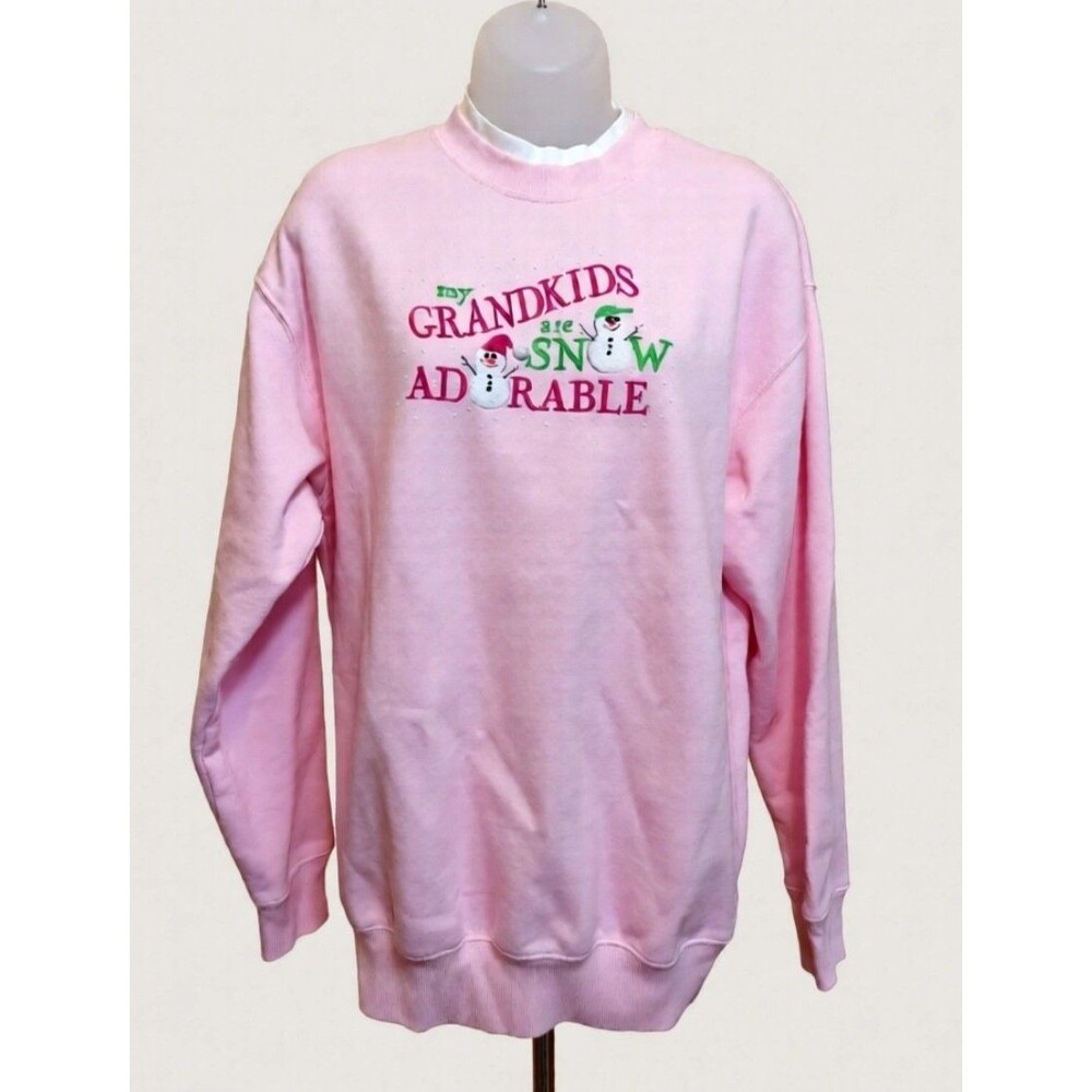 VINTAGE M&C Sportswear Sweater Grannycore Medium Snowman Christmas Pink
